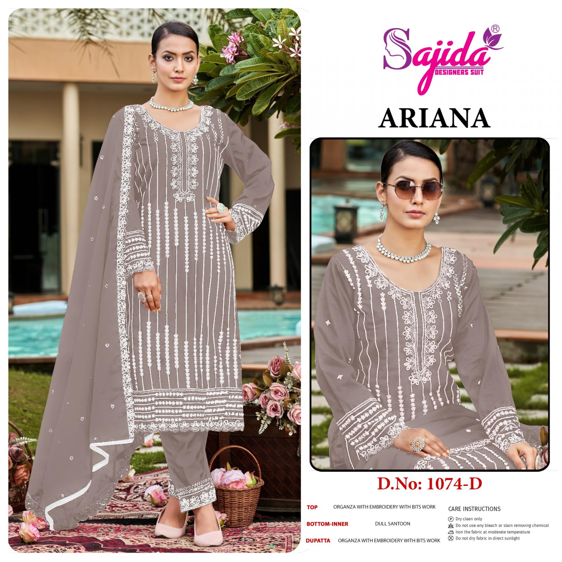 SAJIDA DESIGNER ARIANA 1074 ORGANZA PAKISTANI FULL STITCH PLUS SIZE 3PCS DRESS