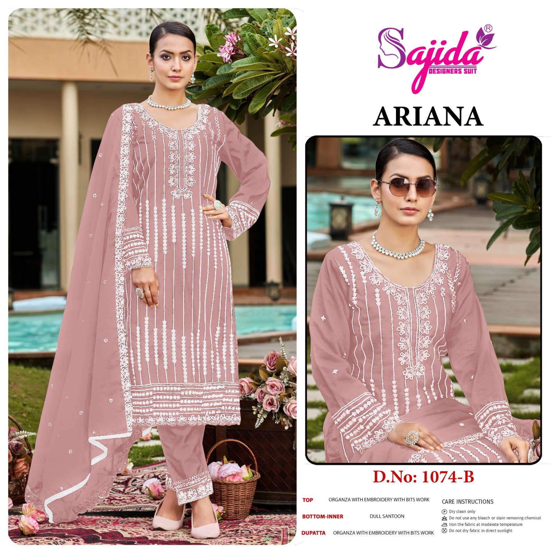 SAJIDA DESIGNER ARIANA 1074 ORGANZA PAKISTANI FULL STITCH PLUS SIZE 3PCS DRESS