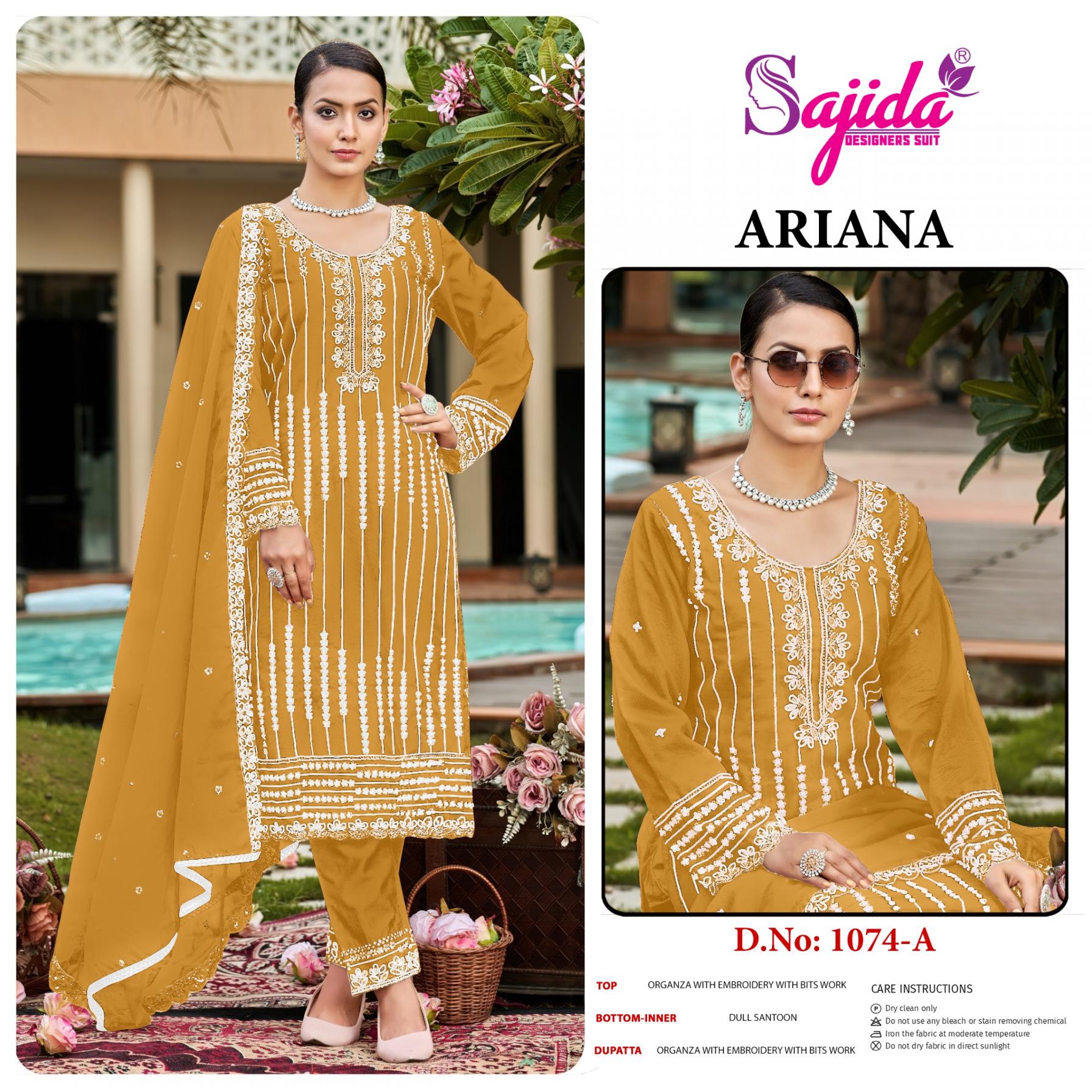 SAJIDA DESIGNER ARIANA 1074 ORGANZA PAKISTANI FULL STITCH PLUS SIZE 3PCS DRESS