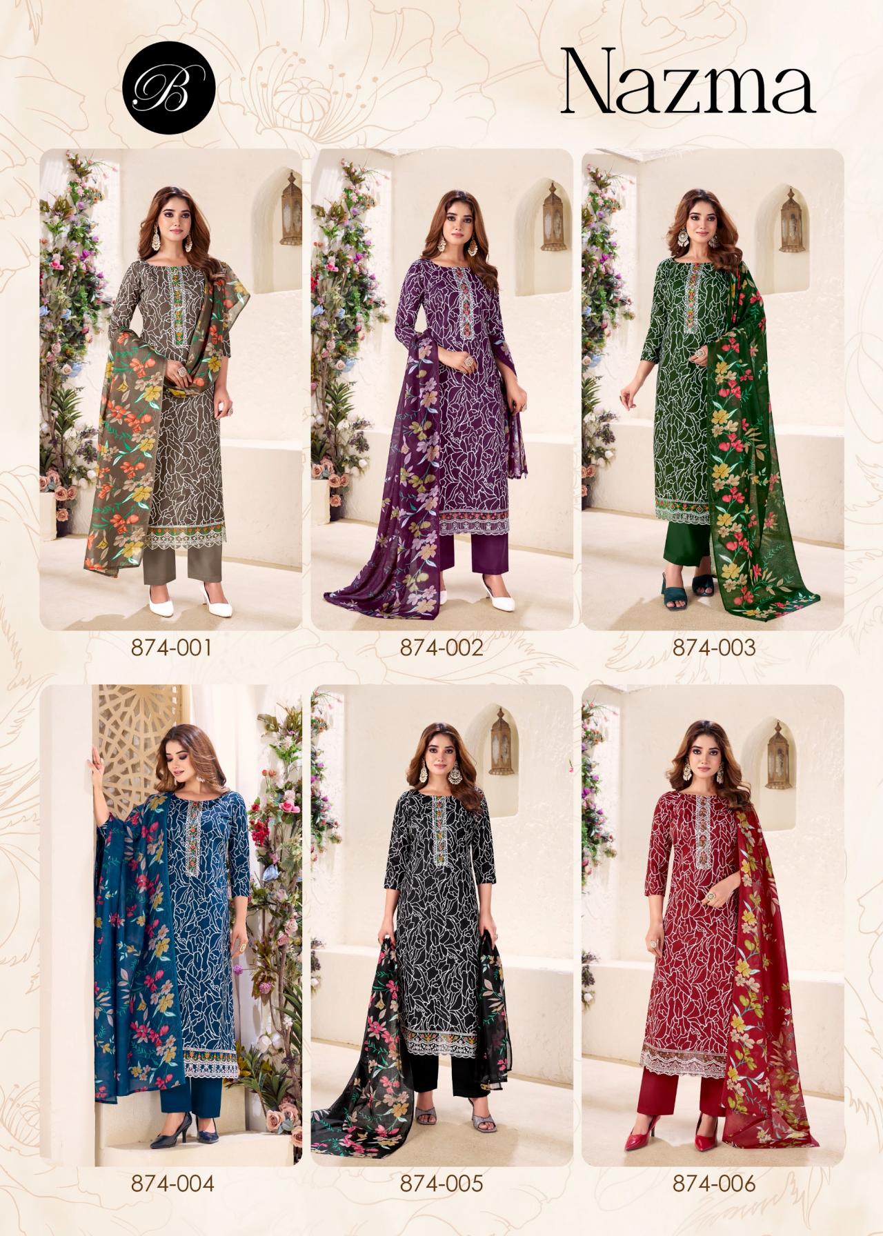 NAZMA BY BELLIZA DESIGNER COTTON READYMADE BIG SIZE 3PCS DRESS
