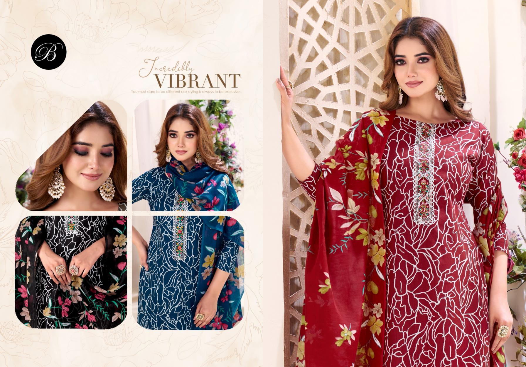 NAZMA BY BELLIZA DESIGNER COTTON READYMADE BIG SIZE 3PCS DRESS