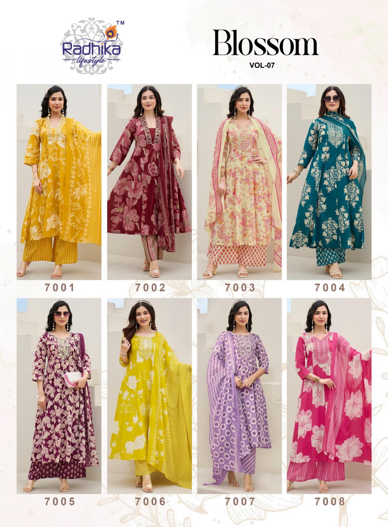 BLOSSOM VOL 7 BY RADHIKA LIFESTYLE COTTON FANCY READYMADE BIG SIZE PLAZZO SUITS 
