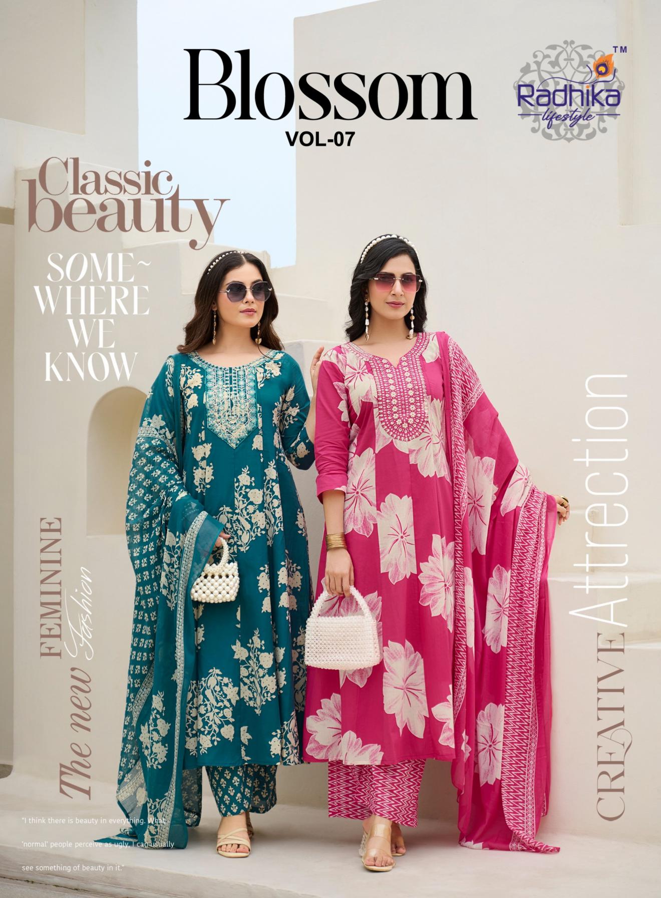 BLOSSOM VOL 7 BY RADHIKA LIFESTYLE COTTON FANCY READYMADE BIG SIZE PLAZZO SUITS 