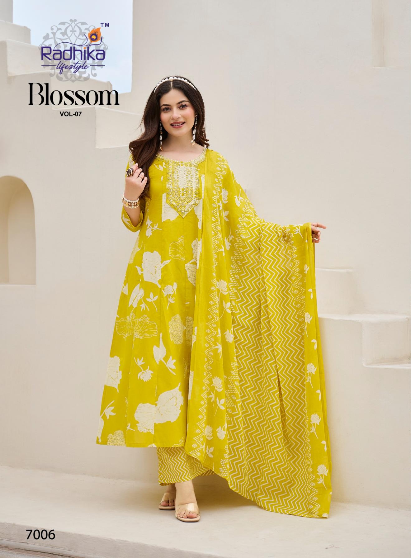 BLOSSOM VOL 7 BY RADHIKA LIFESTYLE COTTON FANCY READYMADE BIG SIZE PLAZZO SUITS 