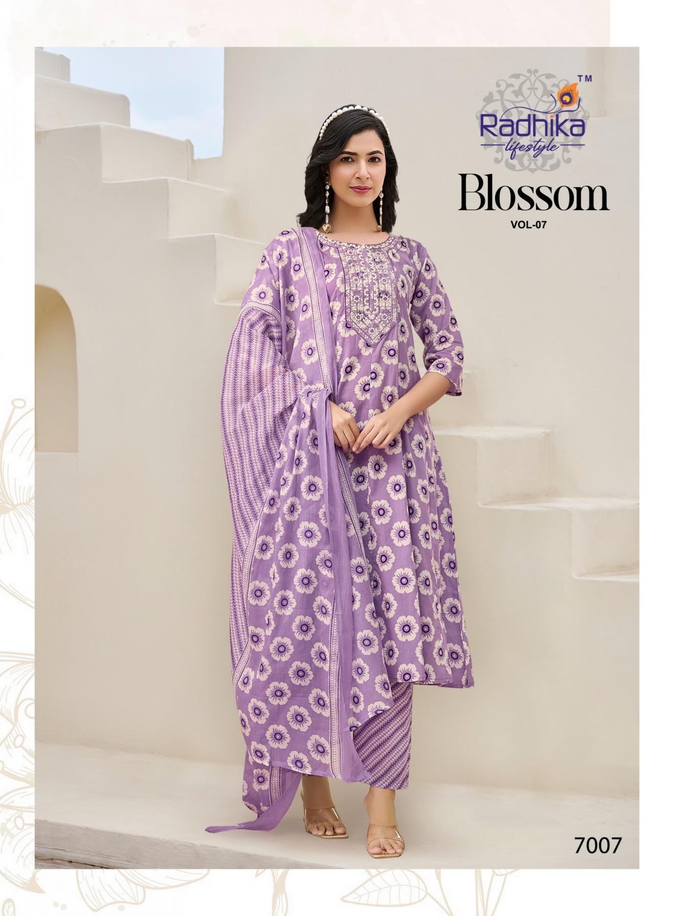 BLOSSOM VOL 7 BY RADHIKA LIFESTYLE COTTON FANCY READYMADE BIG SIZE PLAZZO SUITS 