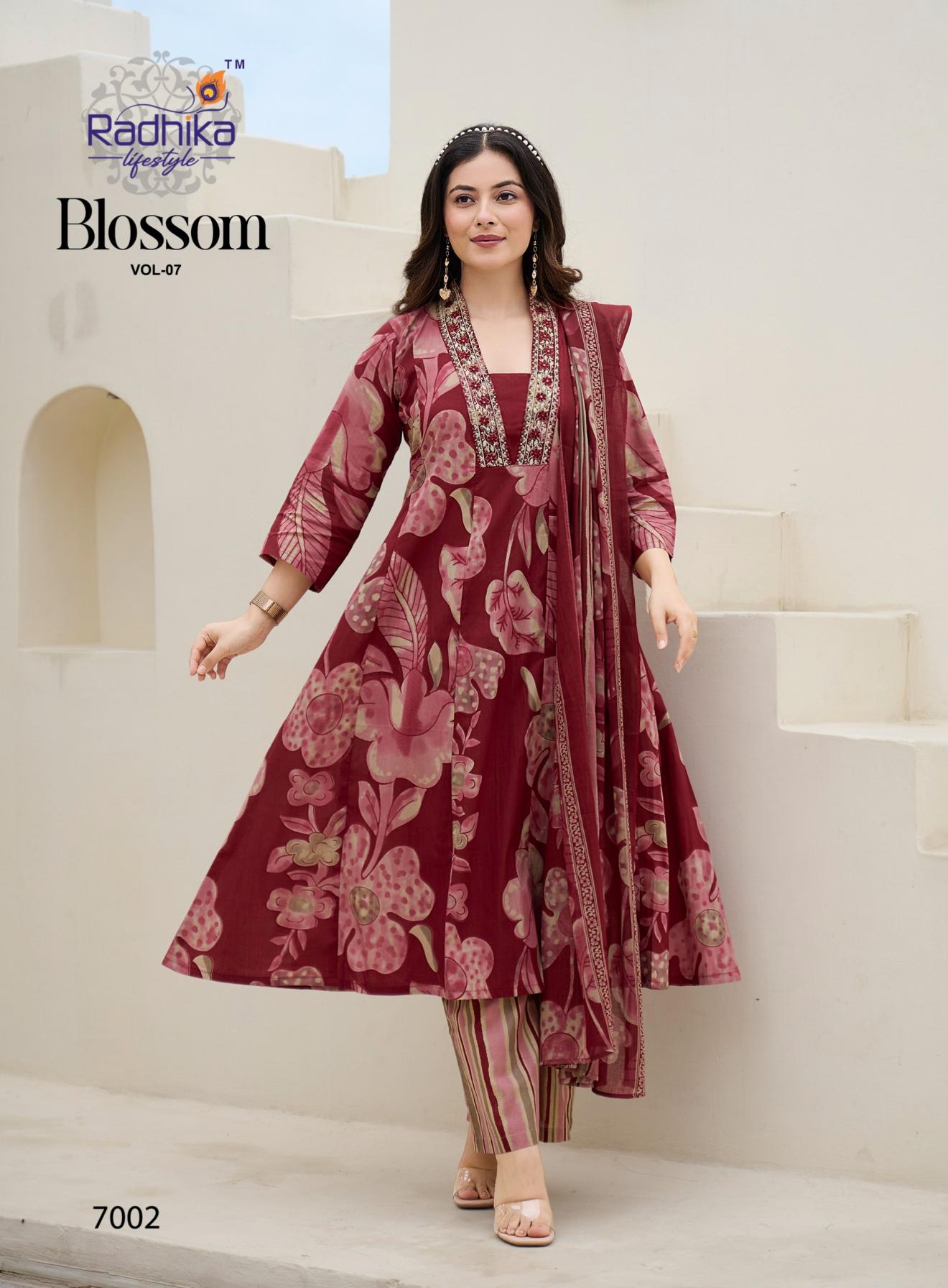 BLOSSOM VOL 7 BY RADHIKA LIFESTYLE COTTON FANCY READYMADE BIG SIZE PLAZZO SUITS 