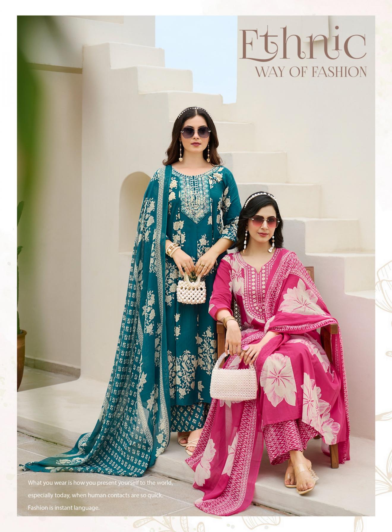BLOSSOM VOL 7 BY RADHIKA LIFESTYLE COTTON FANCY READYMADE BIG SIZE PLAZZO SUITS 