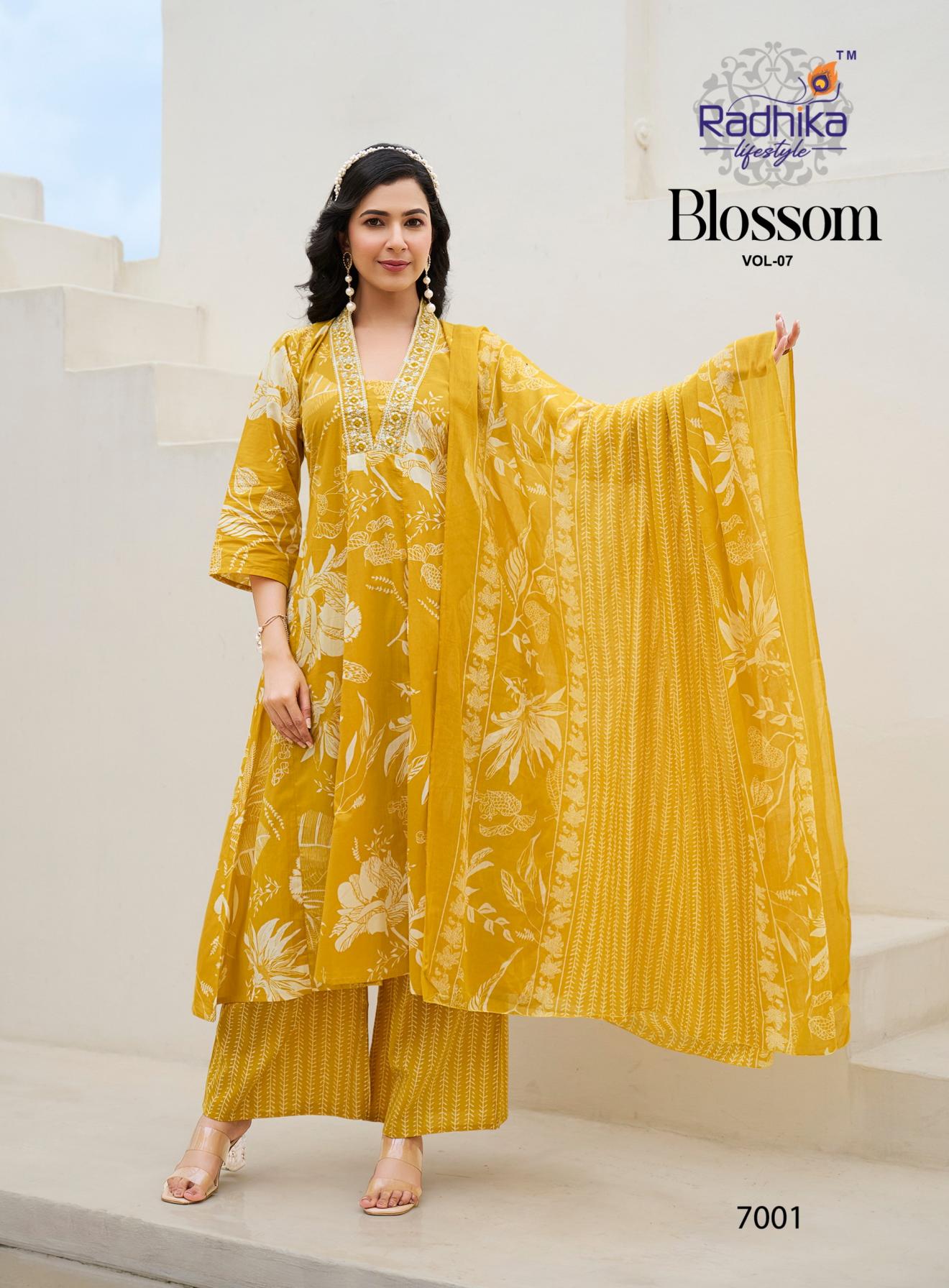 BLOSSOM VOL 7 BY RADHIKA LIFESTYLE COTTON FANCY READYMADE BIG SIZE PLAZZO SUITS 