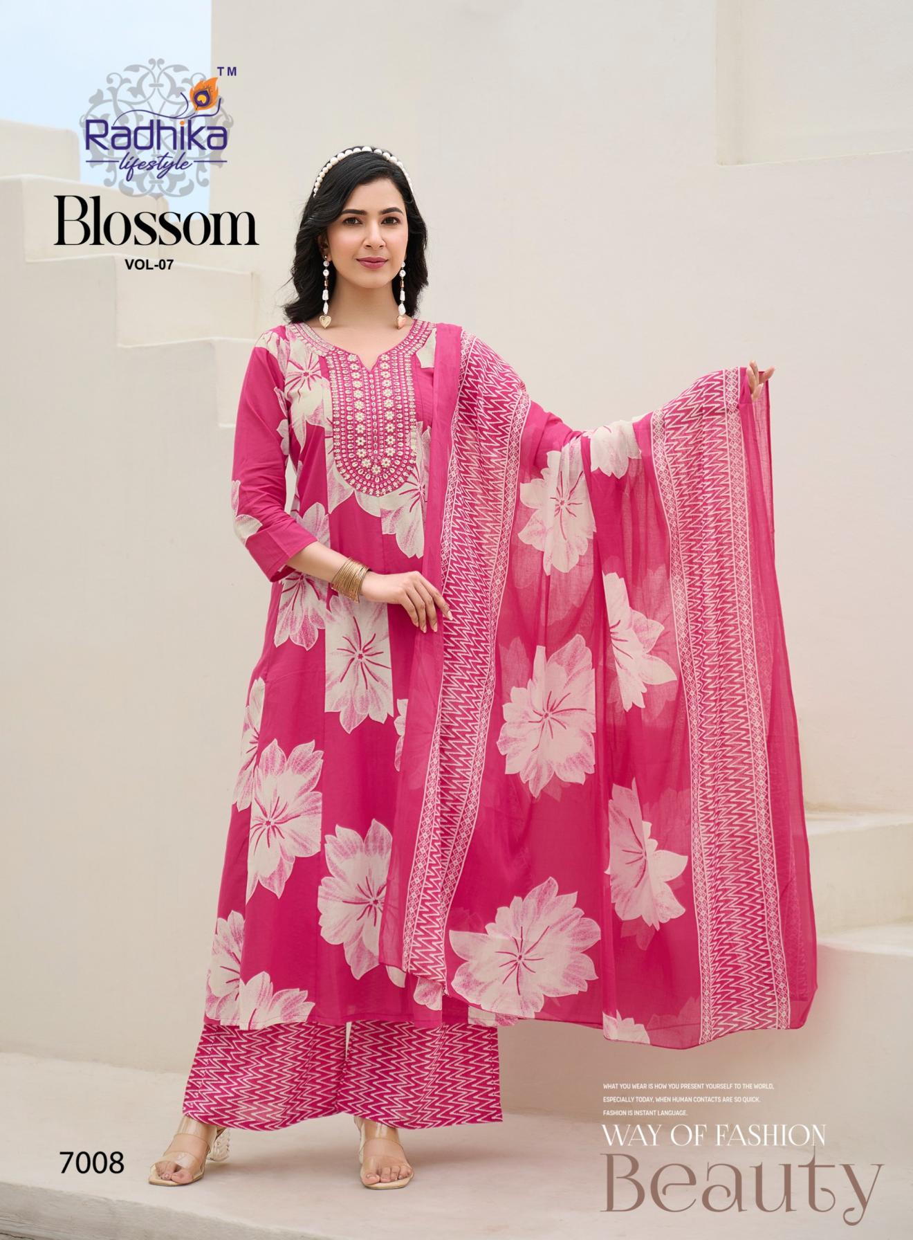 BLOSSOM VOL 7 BY RADHIKA LIFESTYLE COTTON FANCY READYMADE BIG SIZE PLAZZO SUITS 