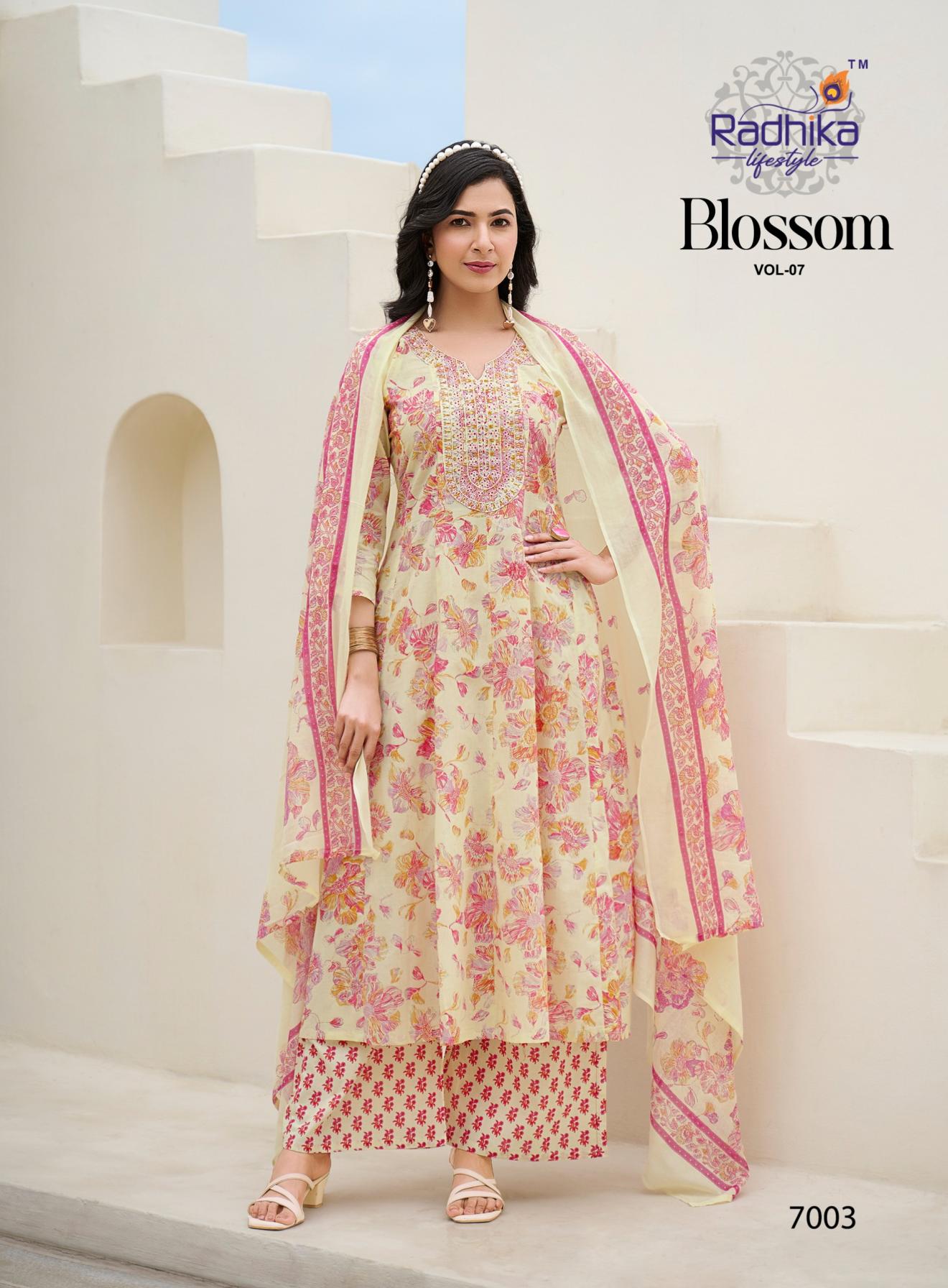 BLOSSOM VOL 7 BY RADHIKA LIFESTYLE COTTON FANCY READYMADE BIG SIZE PLAZZO SUITS 