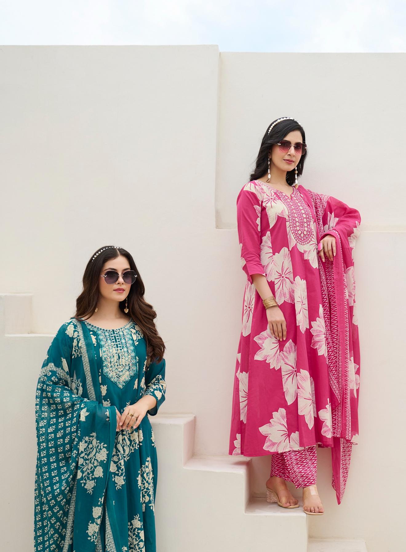 BLOSSOM VOL 7 BY RADHIKA LIFESTYLE COTTON FANCY READYMADE BIG SIZE PLAZZO SUITS 
