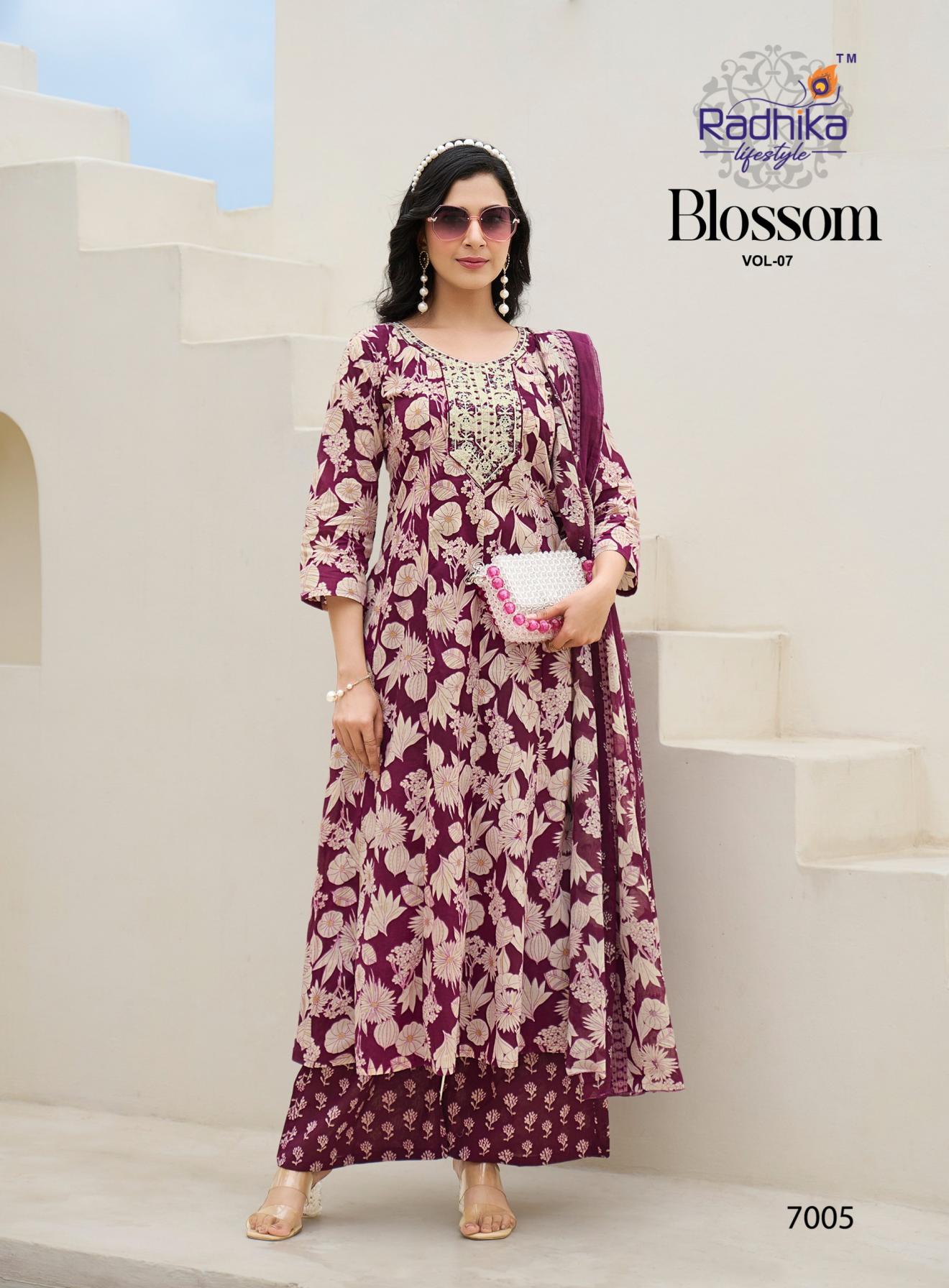 BLOSSOM VOL 7 BY RADHIKA LIFESTYLE COTTON FANCY READYMADE BIG SIZE PLAZZO SUITS 