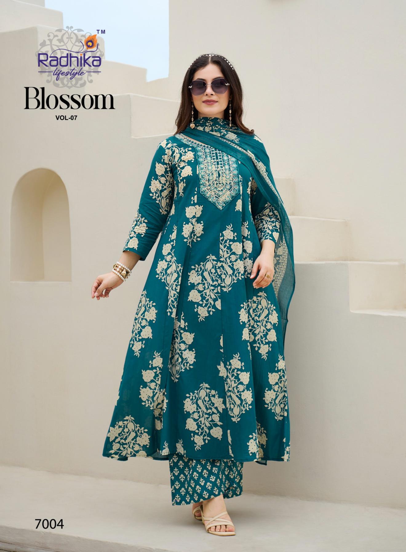 BLOSSOM VOL 7 BY RADHIKA LIFESTYLE COTTON FANCY READYMADE BIG SIZE PLAZZO SUITS 