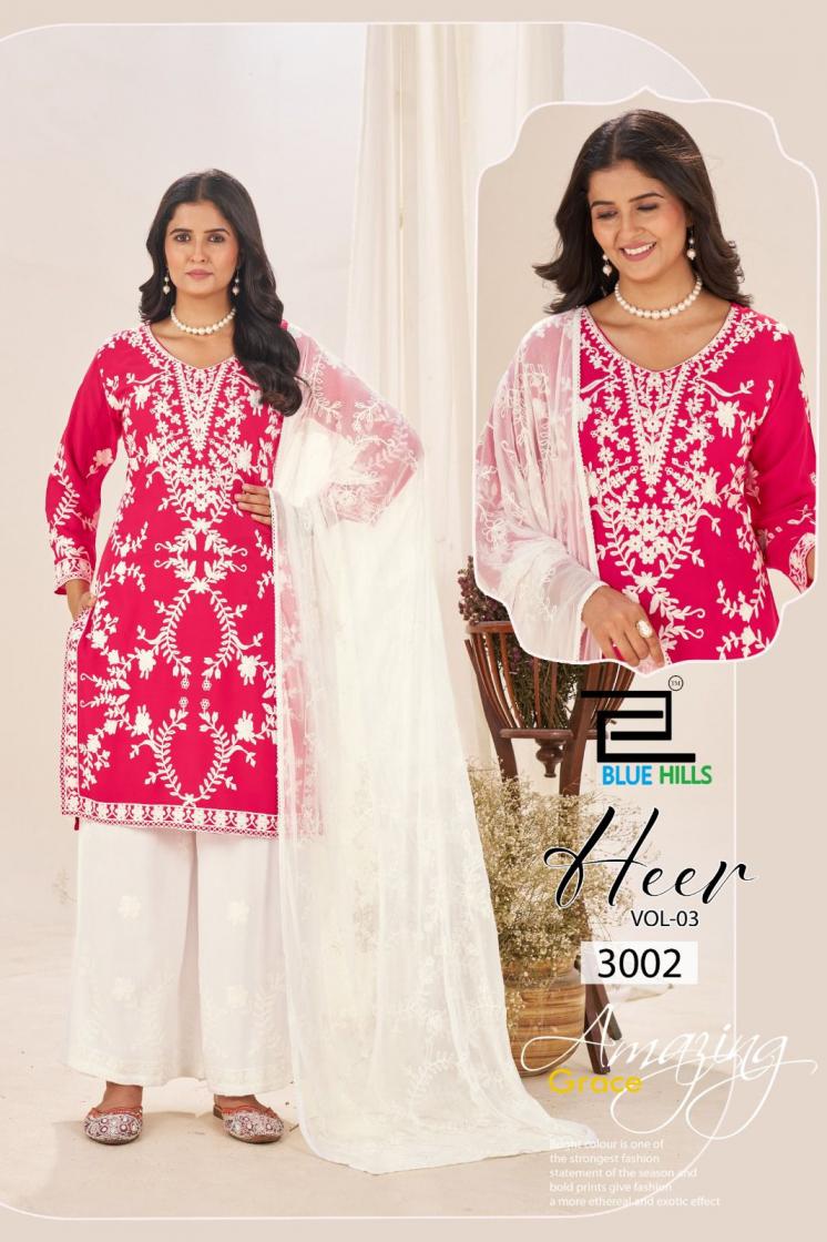 HEER VOL 3 BY BLUE HILLS RAYON FULL STITCH PLUS SIZE PLAZZO SUITS 
