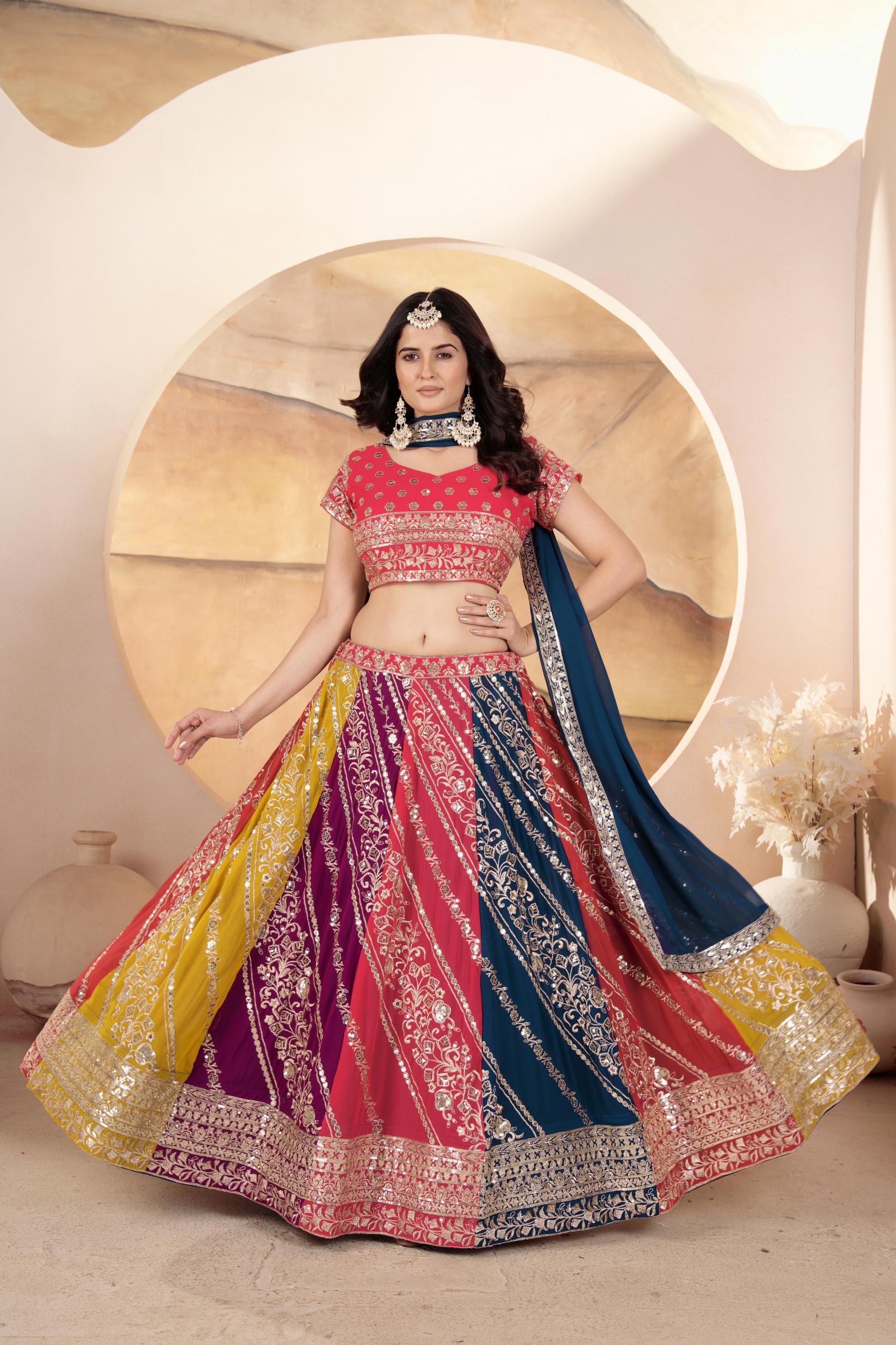 DVD 5069 SHOP TRENDY FAUX GEORGETTE ENGAGEMENT LEHENGA FOR BRIDE 