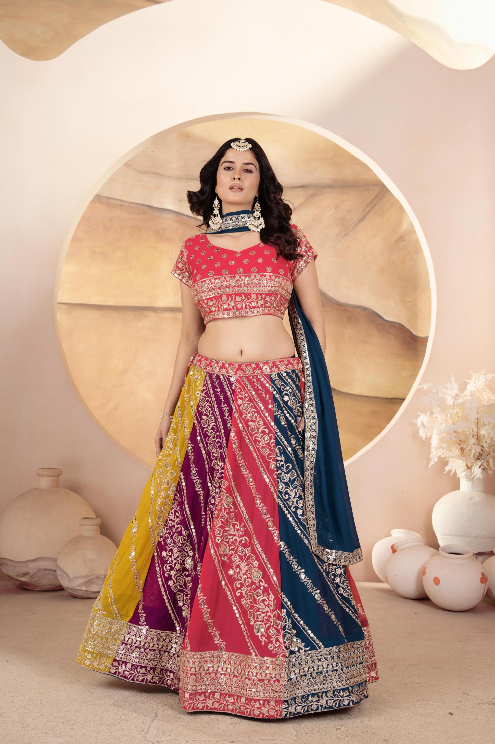 DVD 5069 SHOP TRENDY FAUX GEORGETTE ENGAGEMENT LEHENGA FOR BRIDE 