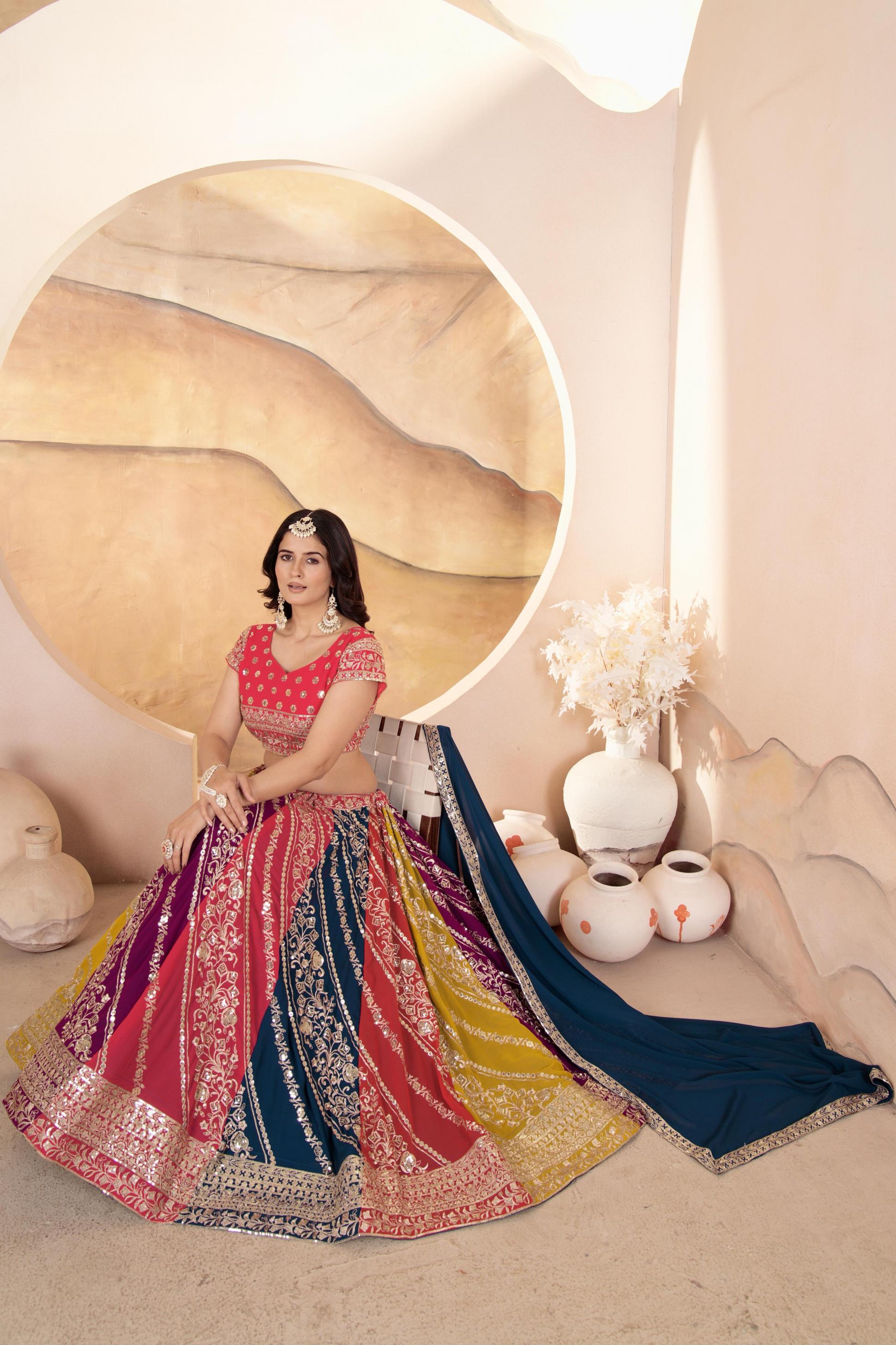 DVD 5069 SHOP TRENDY FAUX GEORGETTE ENGAGEMENT LEHENGA FOR BRIDE 