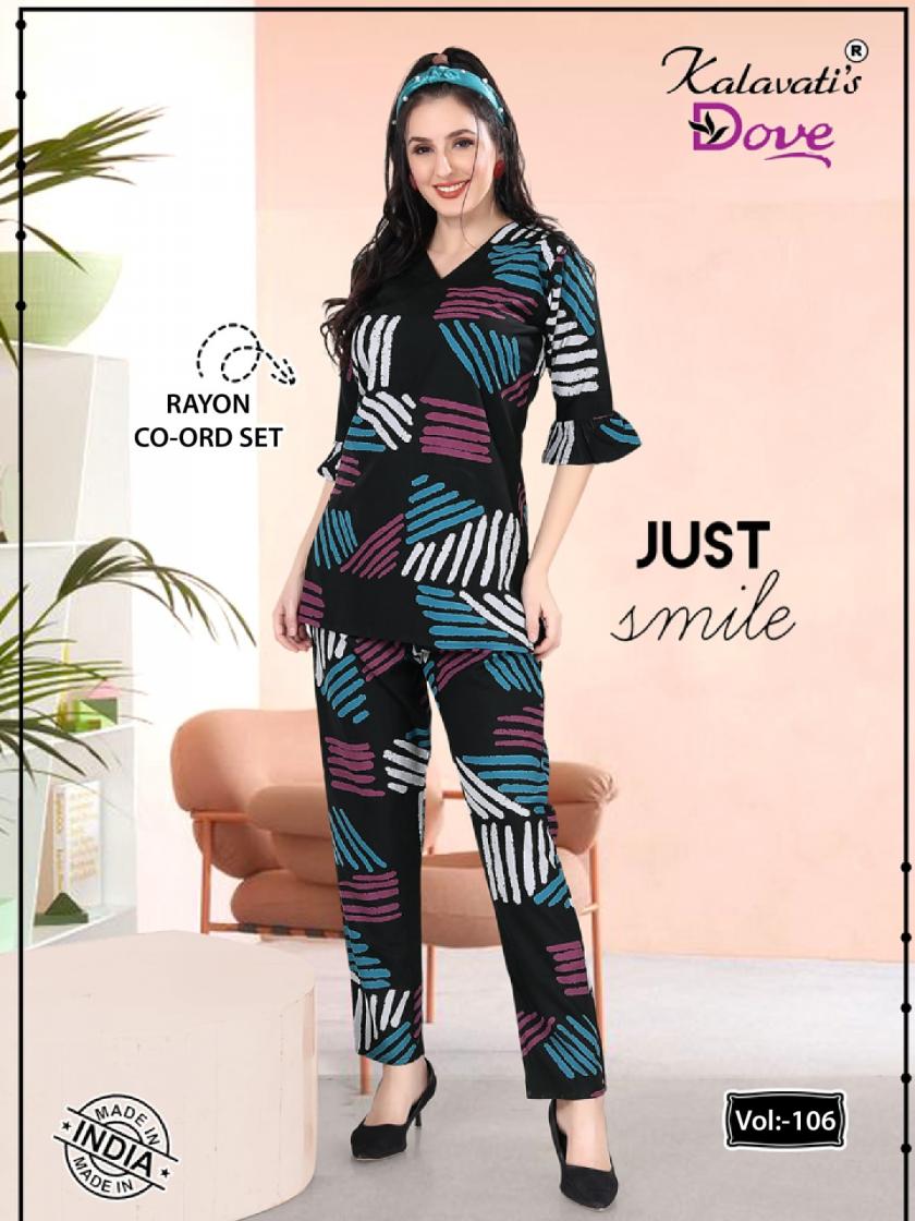 VOL 106 BY KALAVATIS DOVE RAYON FULL STITCH FANCY COMBO CO-ORD SETS ONLINE 