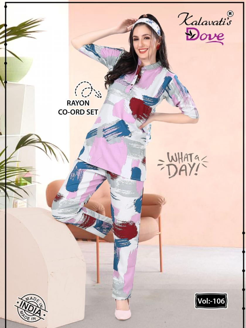 VOL 106 BY KALAVATIS DOVE RAYON FULL STITCH FANCY COMBO CO-ORD SETS ONLINE 