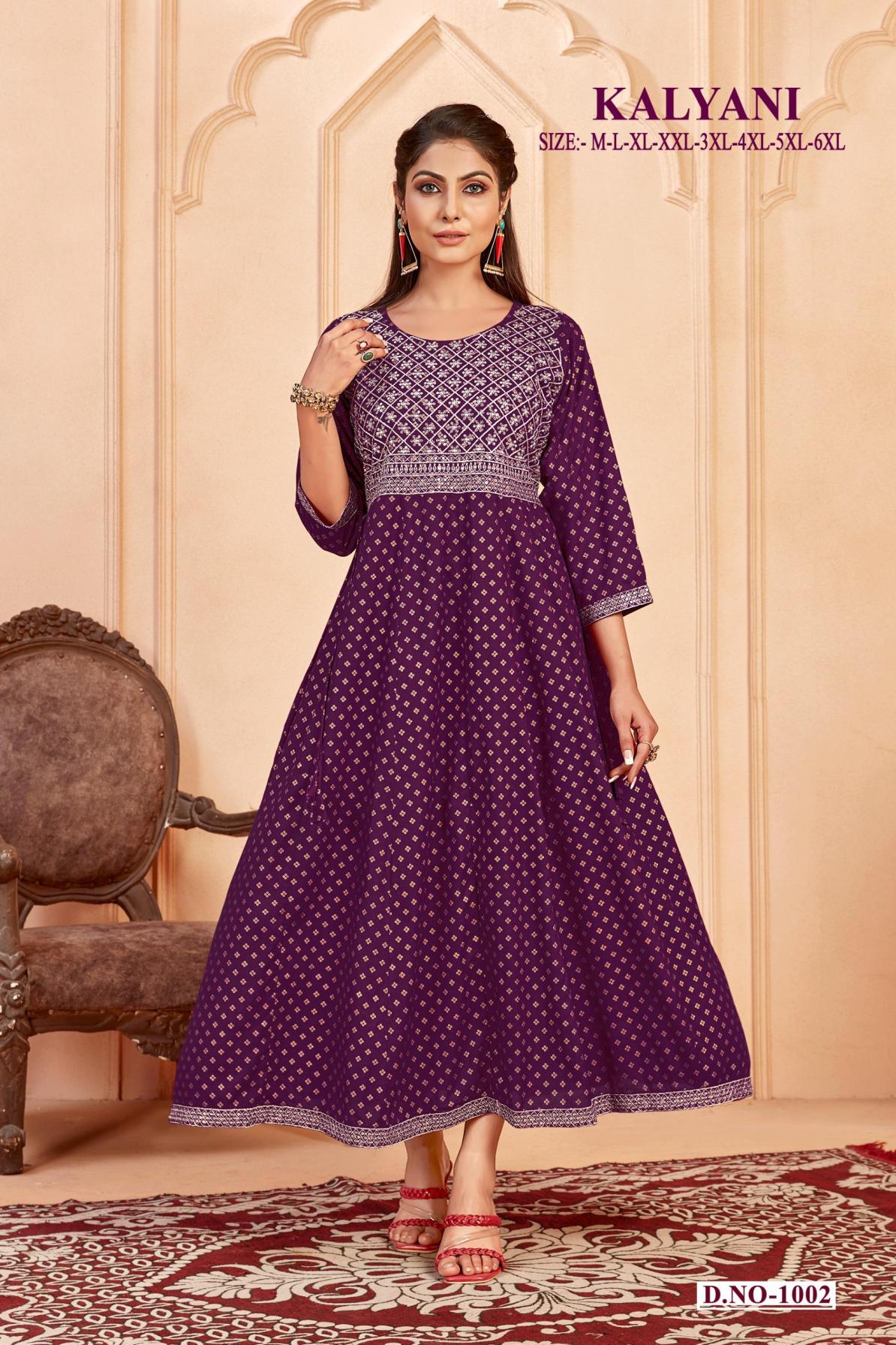 KALYANI LONG READYMADE RAYON BIG SIZE FLAIRED DRESS