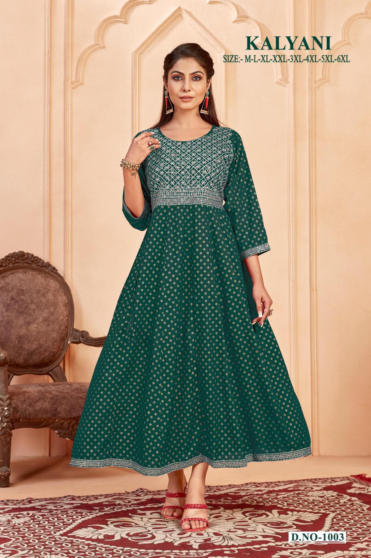 KALYANI LONG READYMADE RAYON BIG SIZE FLAIRED DRESS