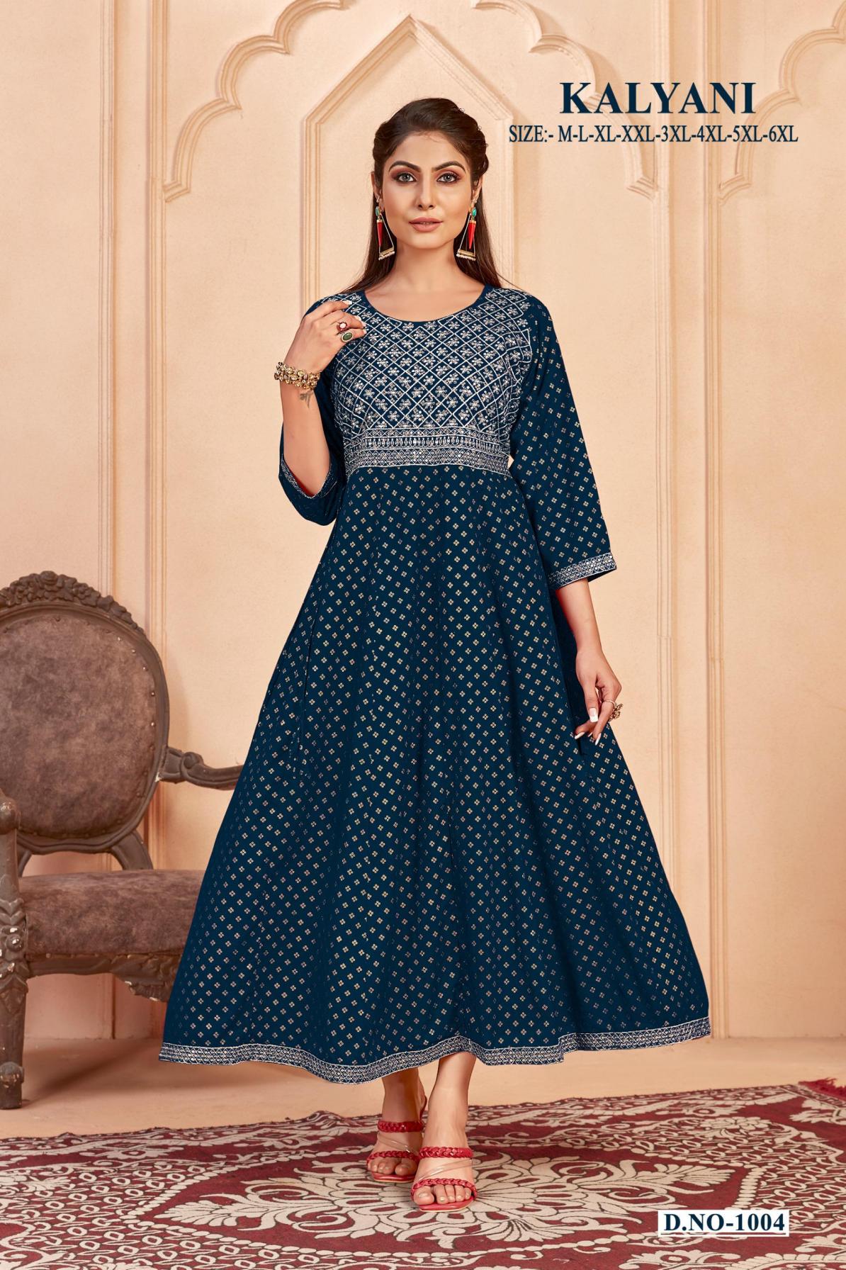 KALYANI LONG READYMADE RAYON BIG SIZE FLAIRED DRESS