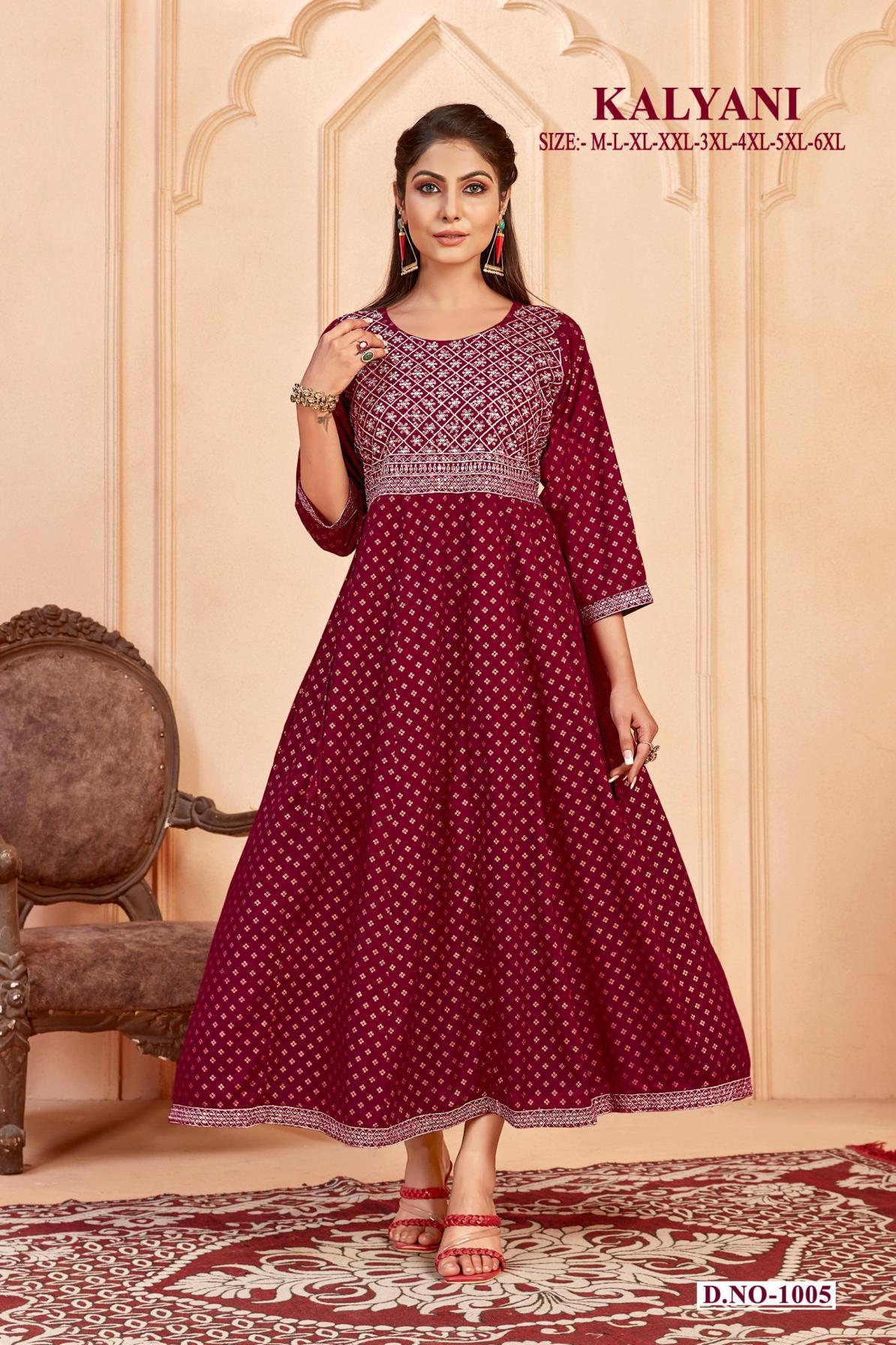 KALYANI LONG READYMADE RAYON BIG SIZE FLAIRED DRESS