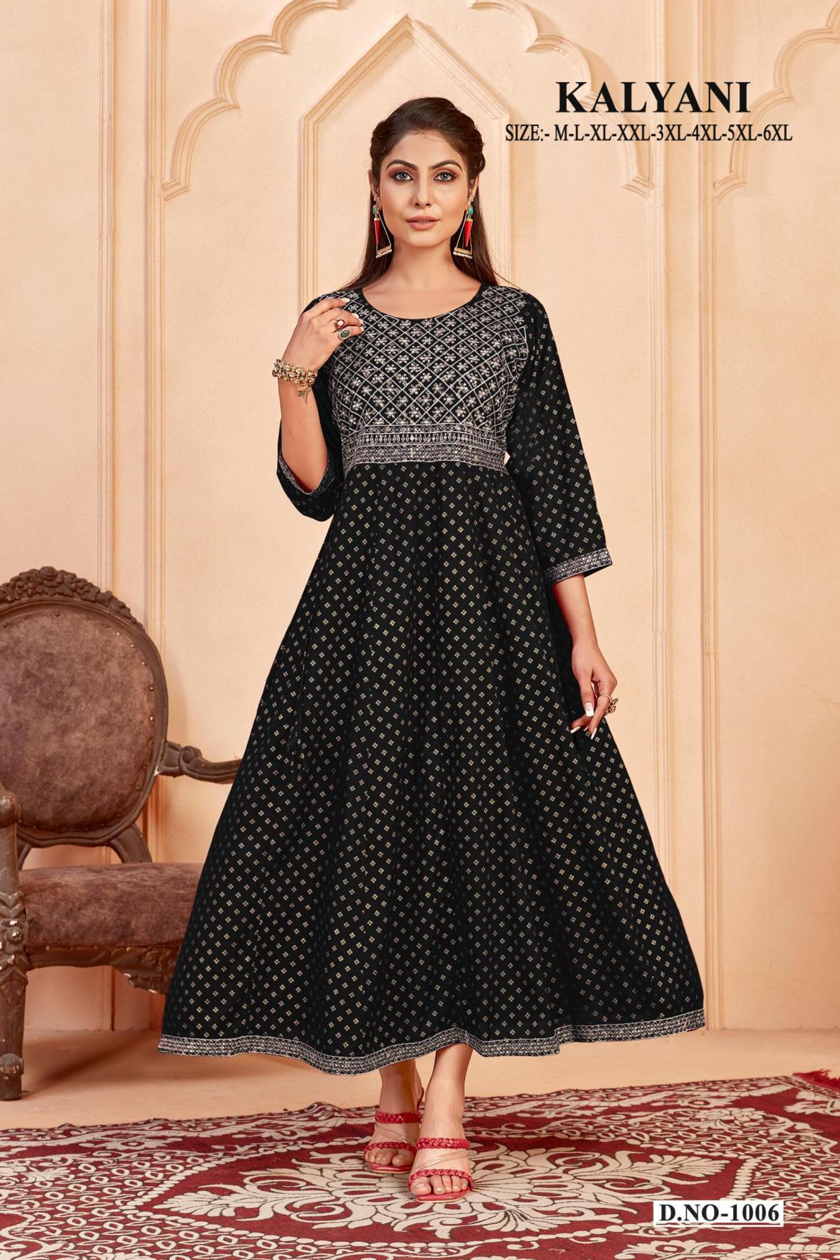 KALYANI LONG READYMADE RAYON BIG SIZE FLAIRED DRESS