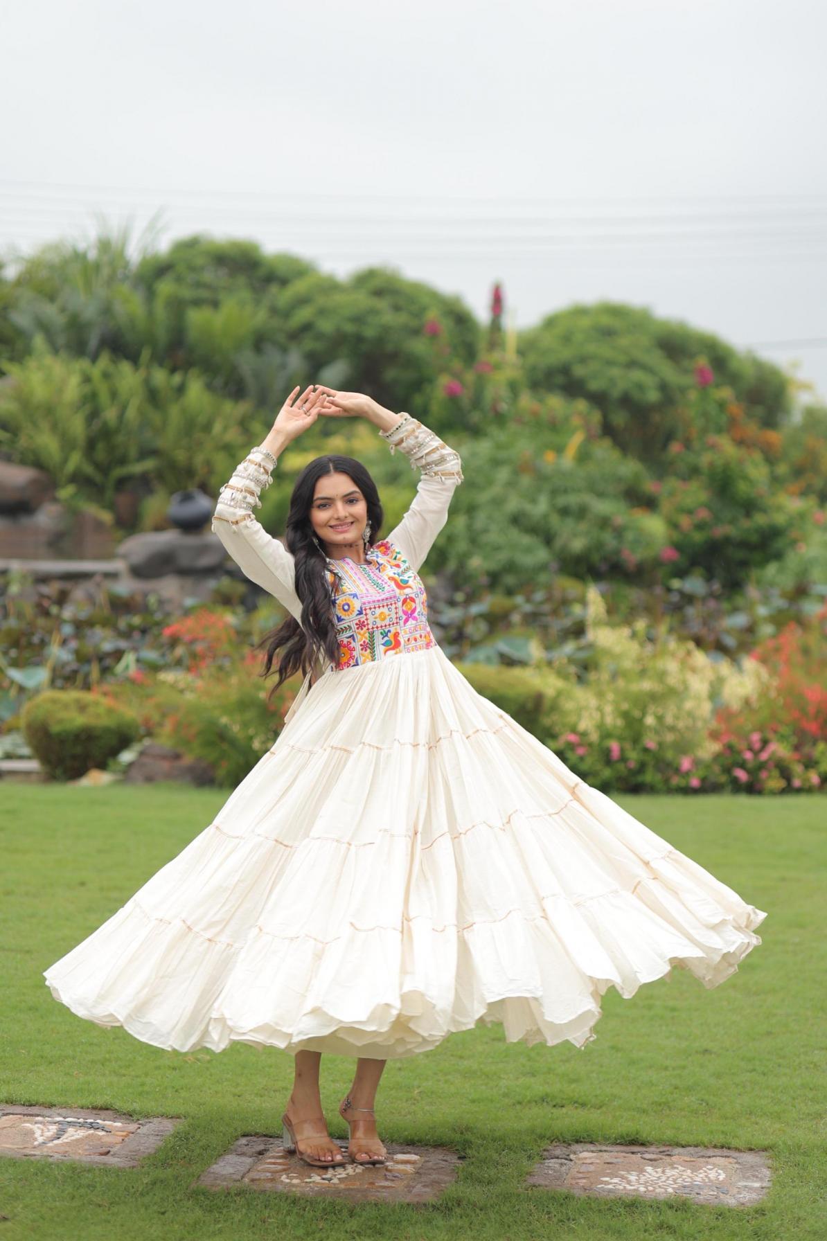 LW 9253 FULL STITCH NAVRATRI SPECIAL KORA COTTON THREAD WORK GOWNS 