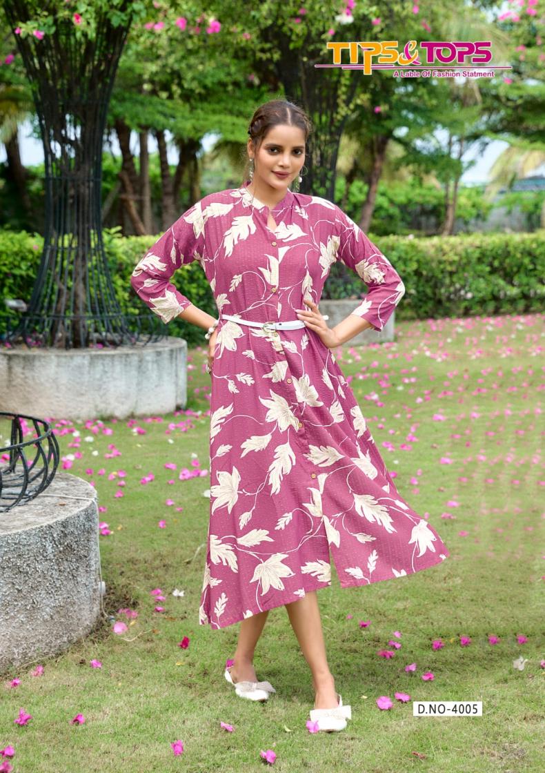 TIPS & TOPS MIMI VOL 4 RAYON STYLISH FULL STITCH A-LINE PLUS SIZE KURTI