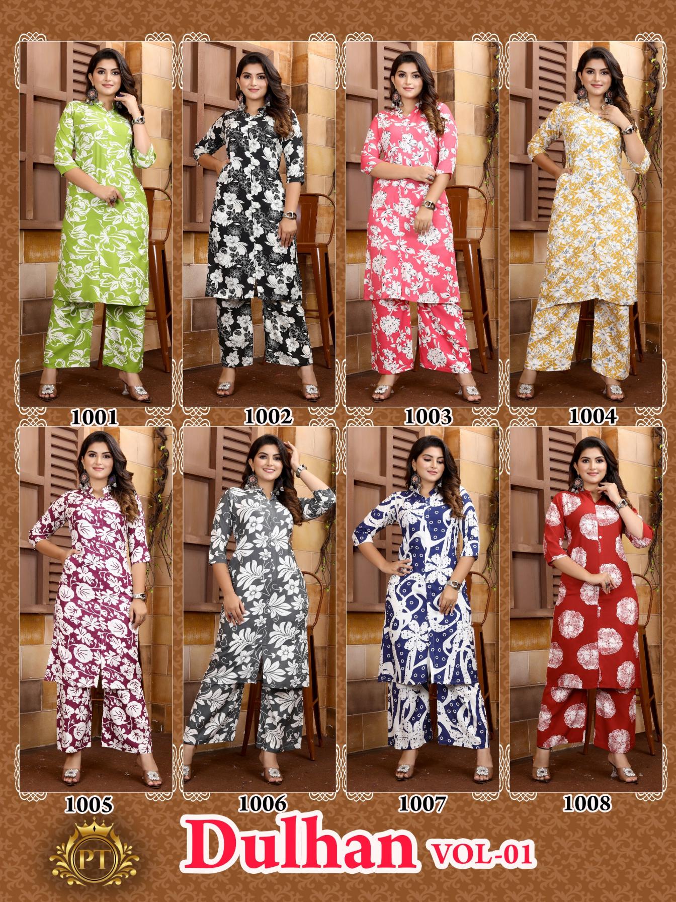 DULHAN VOL 1 BY PADMAVATI FANCY RAYON FULL STITCH BIG SIZE CO-ORD SET