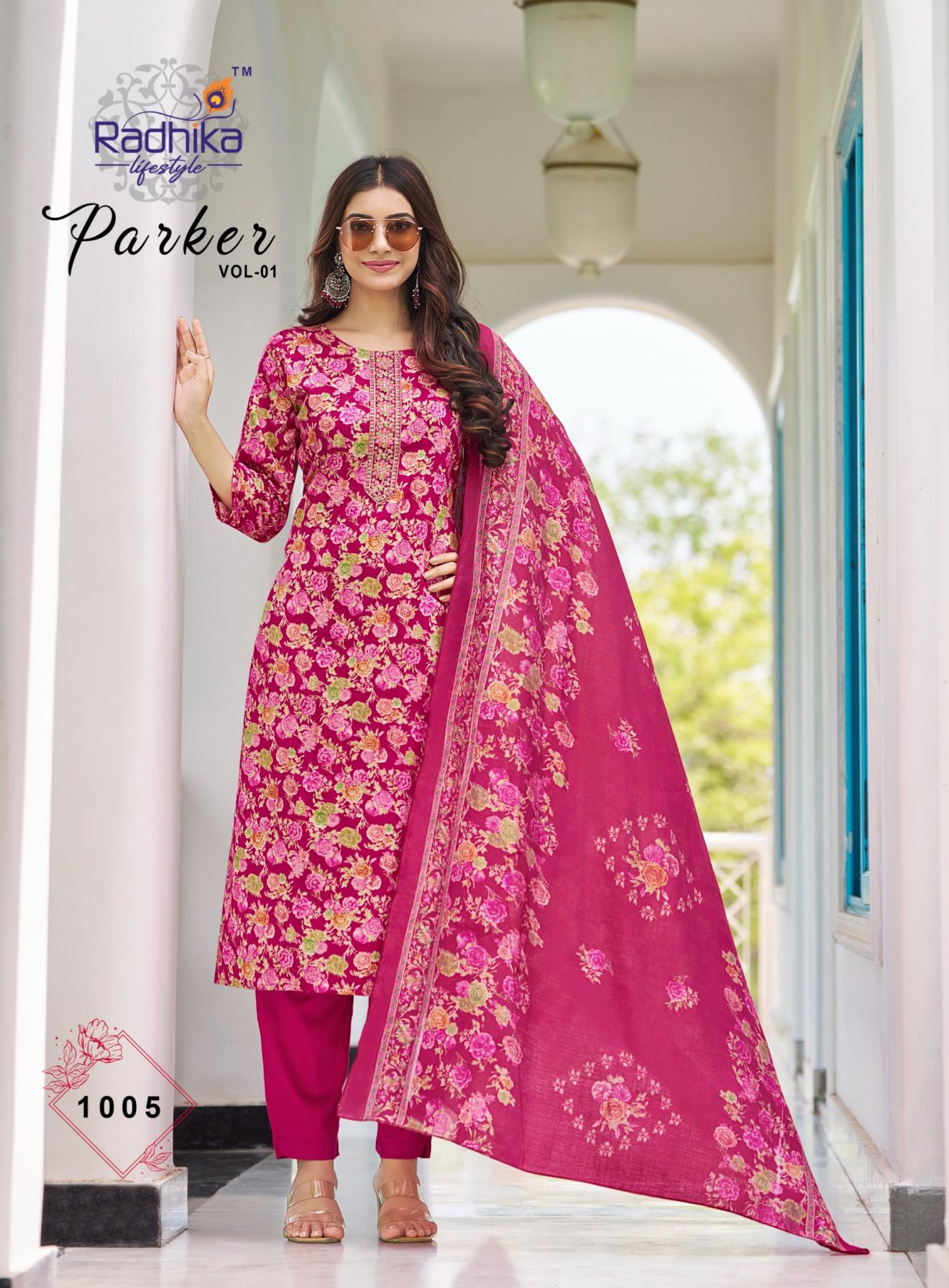 RADHIKA LIFESTYLE PARKER VOL 1 JAM SATIN READYMADE UNIQUE BIG SIZE 3PCS DRESS 
