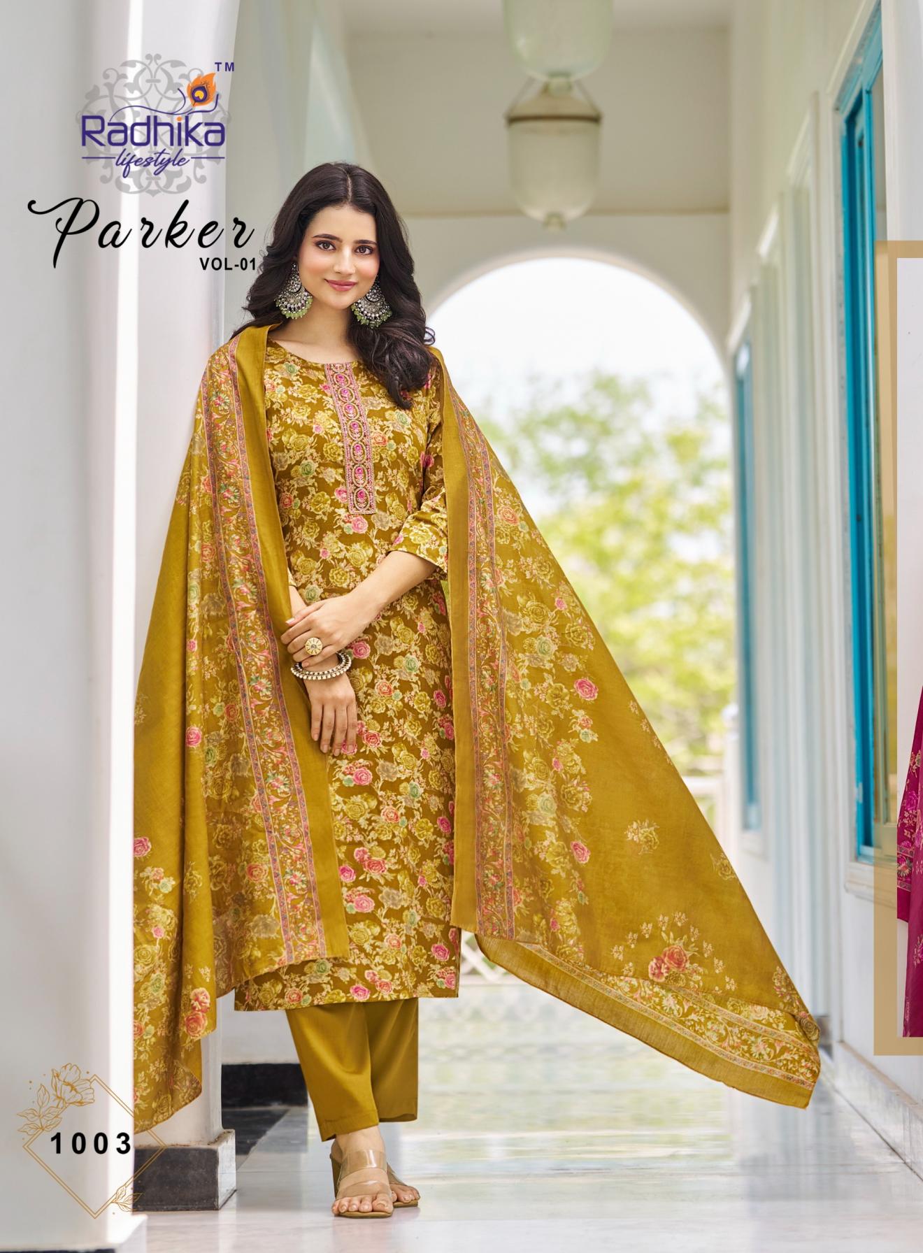 RADHIKA LIFESTYLE PARKER VOL 1 JAM SATIN READYMADE UNIQUE BIG SIZE 3PCS DRESS 