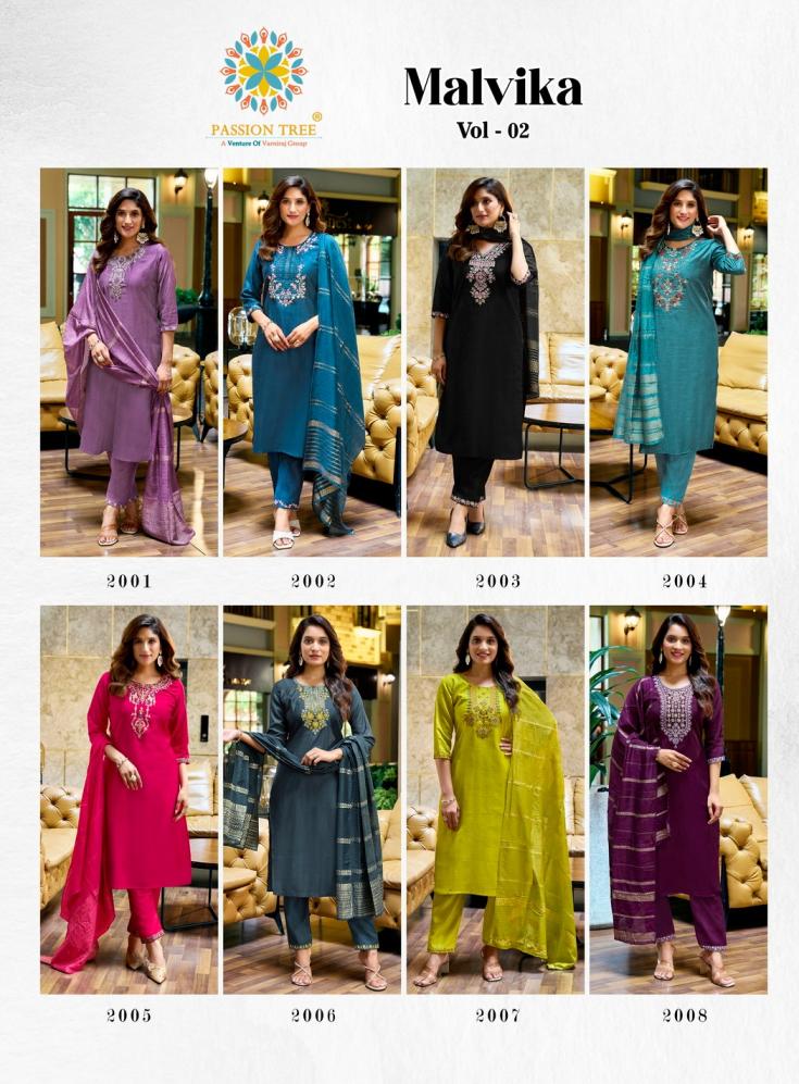 MALVIKA VOL 2 BY PASSION TREE VERTICAN READYMADE UNIQUE BIG SIZE 3PCS DRESS