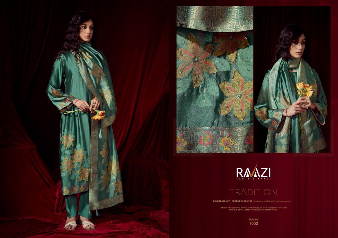 FLORA BY RAAZI RAMA FASHION BEMBERG WOVEN SILK JACQUARD UNSTITCH SUITS 