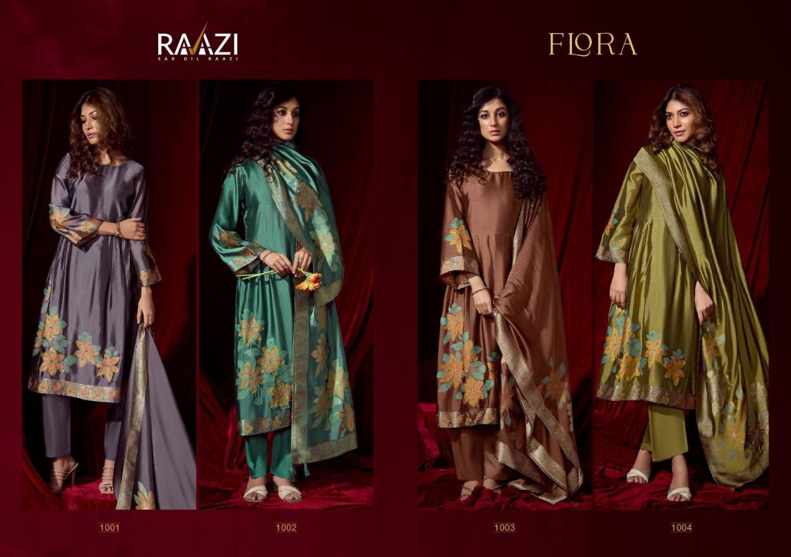 FLORA BY RAAZI RAMA FASHION BEMBERG WOVEN SILK JACQUARD UNSTITCH SUITS 