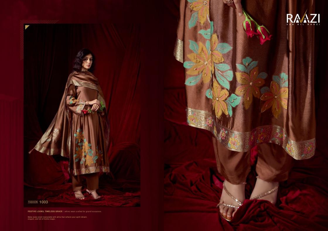 FLORA BY RAAZI RAMA FASHION BEMBERG WOVEN SILK JACQUARD UNSTITCH SUITS 