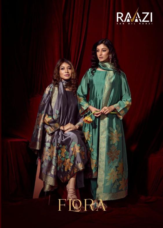 FLORA BY RAAZI RAMA FASHION BEMBERG WOVEN SILK JACQUARD UNSTITCH SUITS 