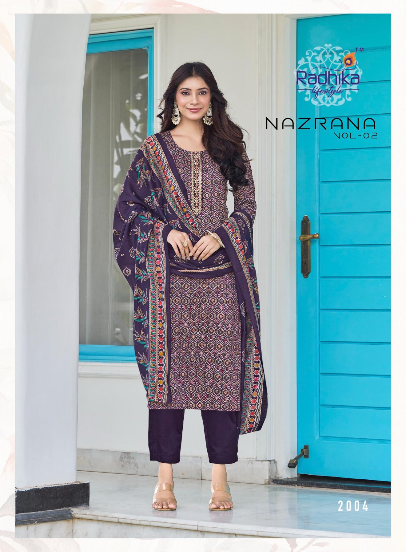 NAZRANA VOL 2 BY RADHIKA LIFESTYLE JAM SATIN ELEGANCE FULL STITCH PLUS SIZE 3PCS DRESS