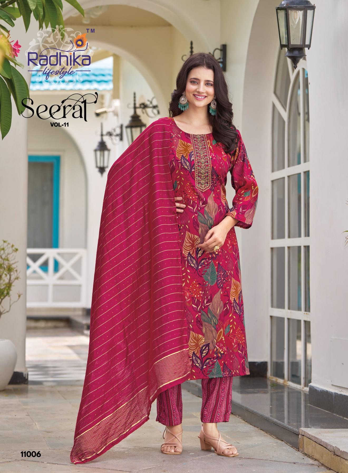SEERAT VOL 11 BY RADHIKA LIFESTYLE RAYON CAPSULE PLUS SIZE FULL STITCH 3PCS DRESS