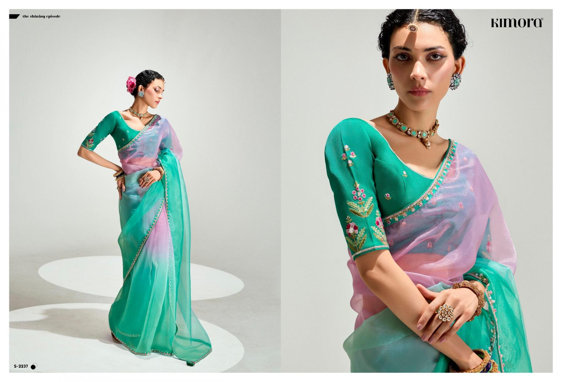 KIMORA RANGREZ PARTY WEAR ORGANZA TISSUE SAREES ONLINE 