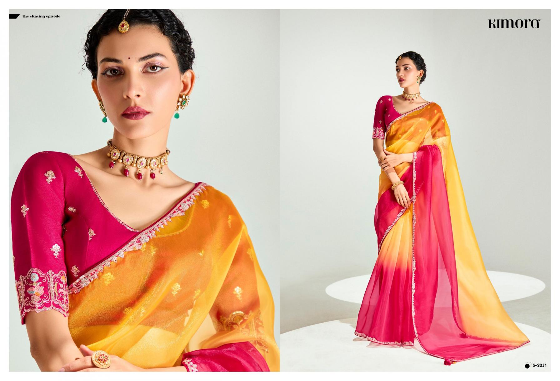 KIMORA RANGREZ PARTY WEAR ORGANZA TISSUE SAREES ONLINE 
