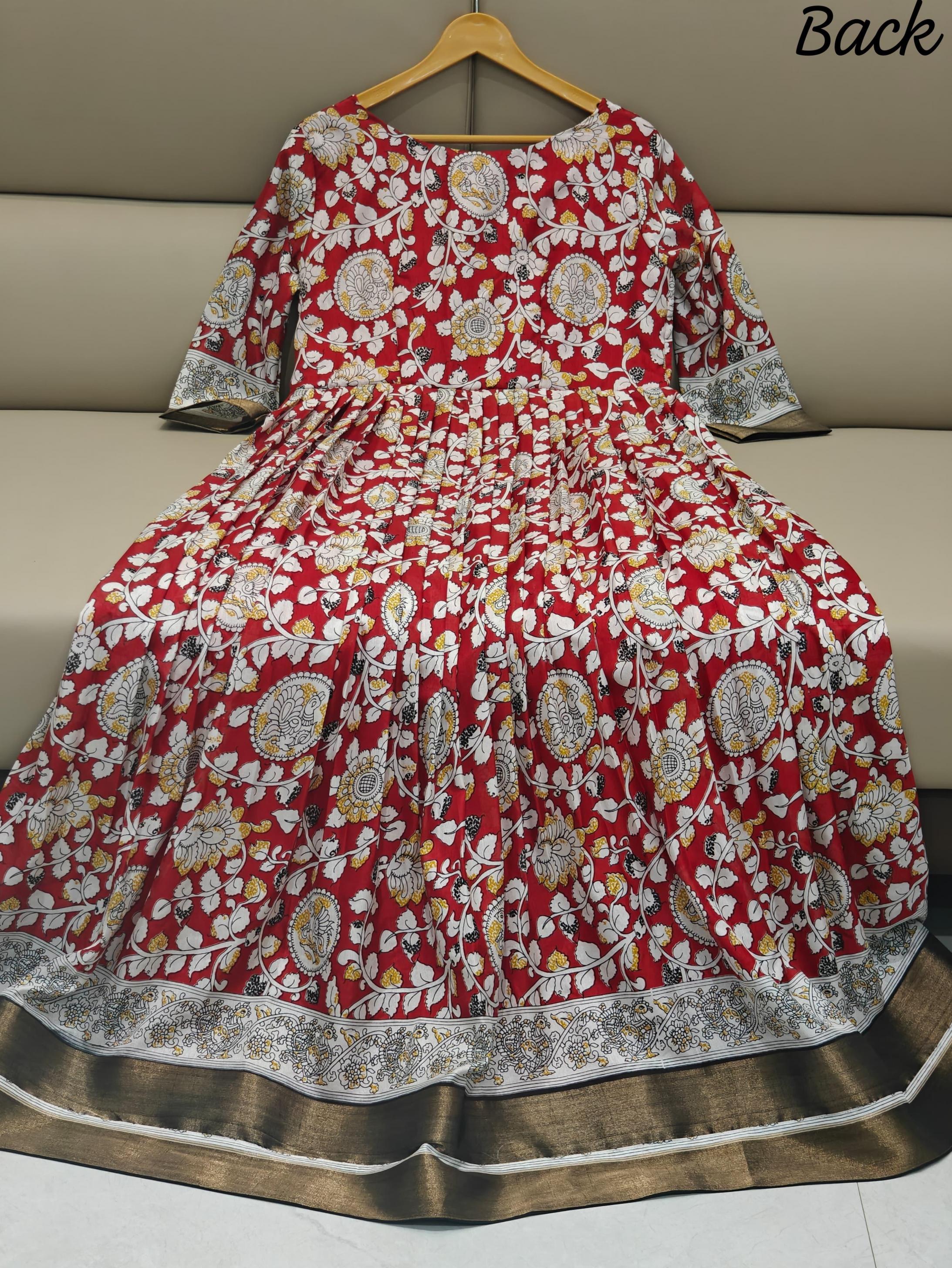 RED KALAMKARI READYMADE PLUS SIZE SILK BLEND CLASSIC GOWN ONLINE 
