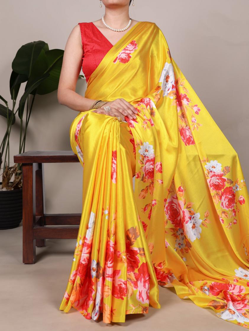 YNF7003 BEAUTIFUL LOOK SATIN SILK FLORAL PRINTED SAREES 