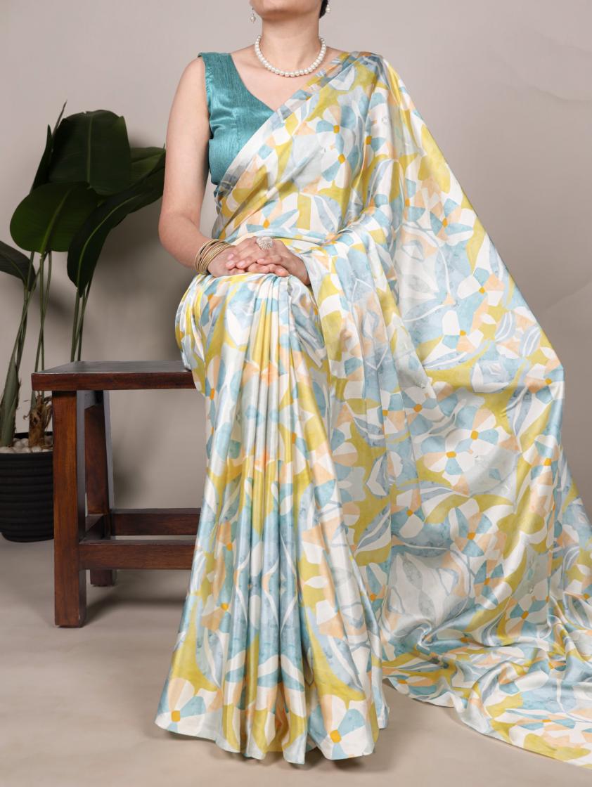YNF7003 BEAUTIFUL LOOK SATIN SILK FLORAL PRINTED SAREES 