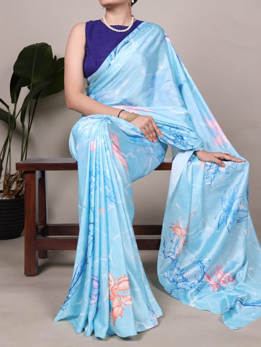 YNF7003 BEAUTIFUL LOOK SATIN SILK FLORAL PRINTED SAREES 