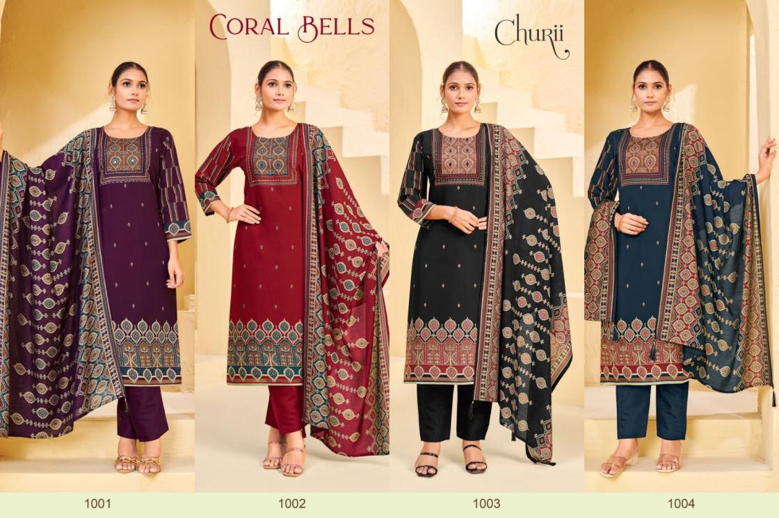 CORAL BELLS BY CHURII VISCOSE SILK FULL STITCH COMBO 3PCS DRESS