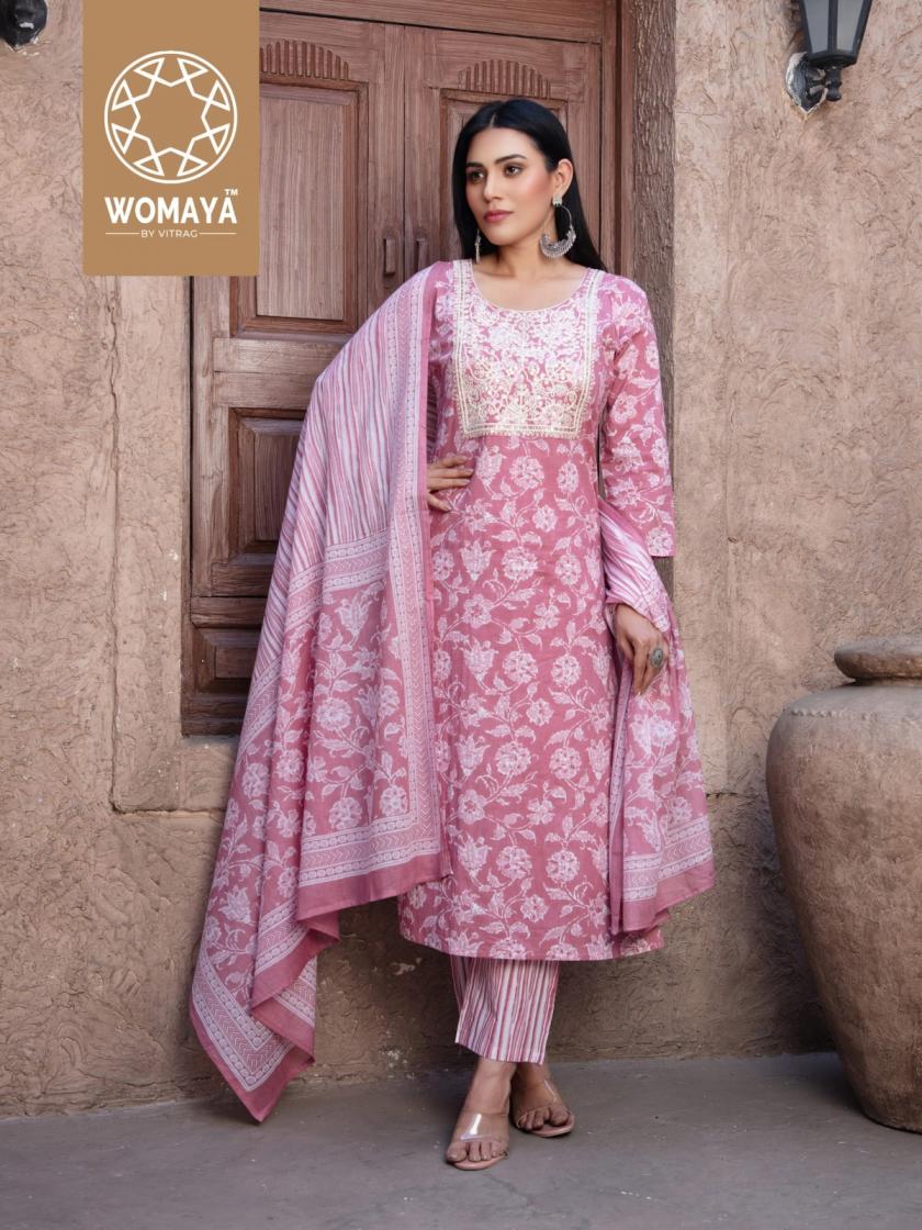 WOMAYA LAUNCH CLASSY WORK STORY COTTON FANCY FULL STITCH COMBO 3PCS DRESS