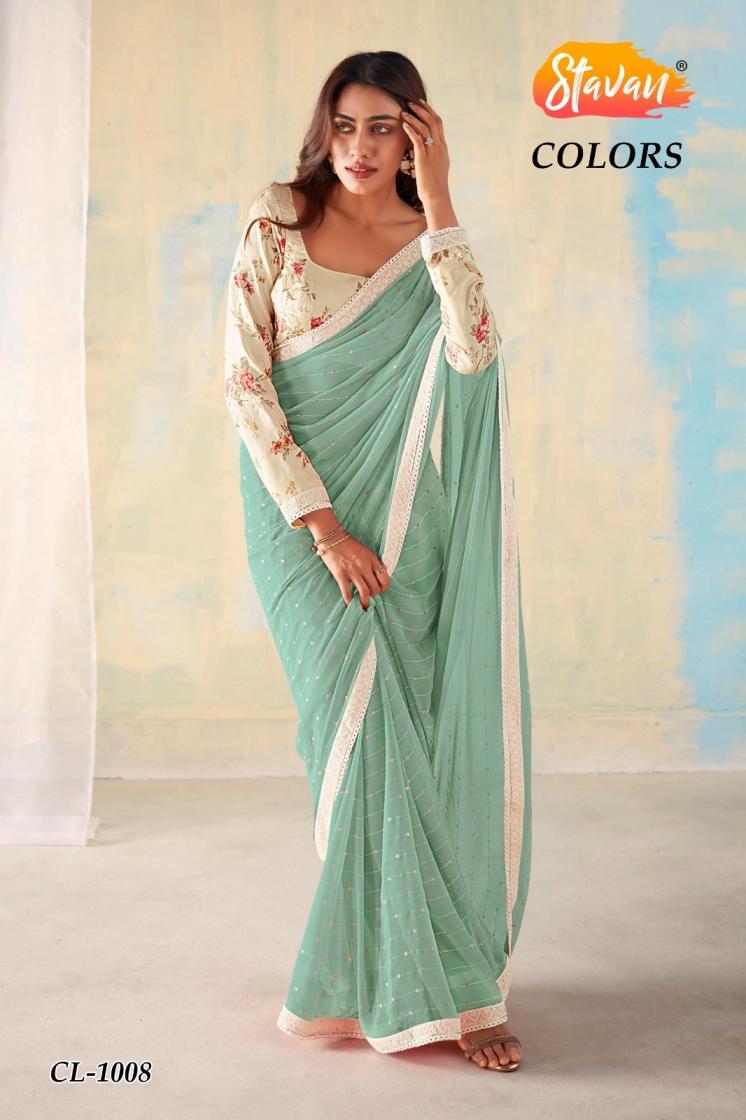 STAVAN COLORS PRETTY LOOK GEORGETTE WEAVING SAREES 