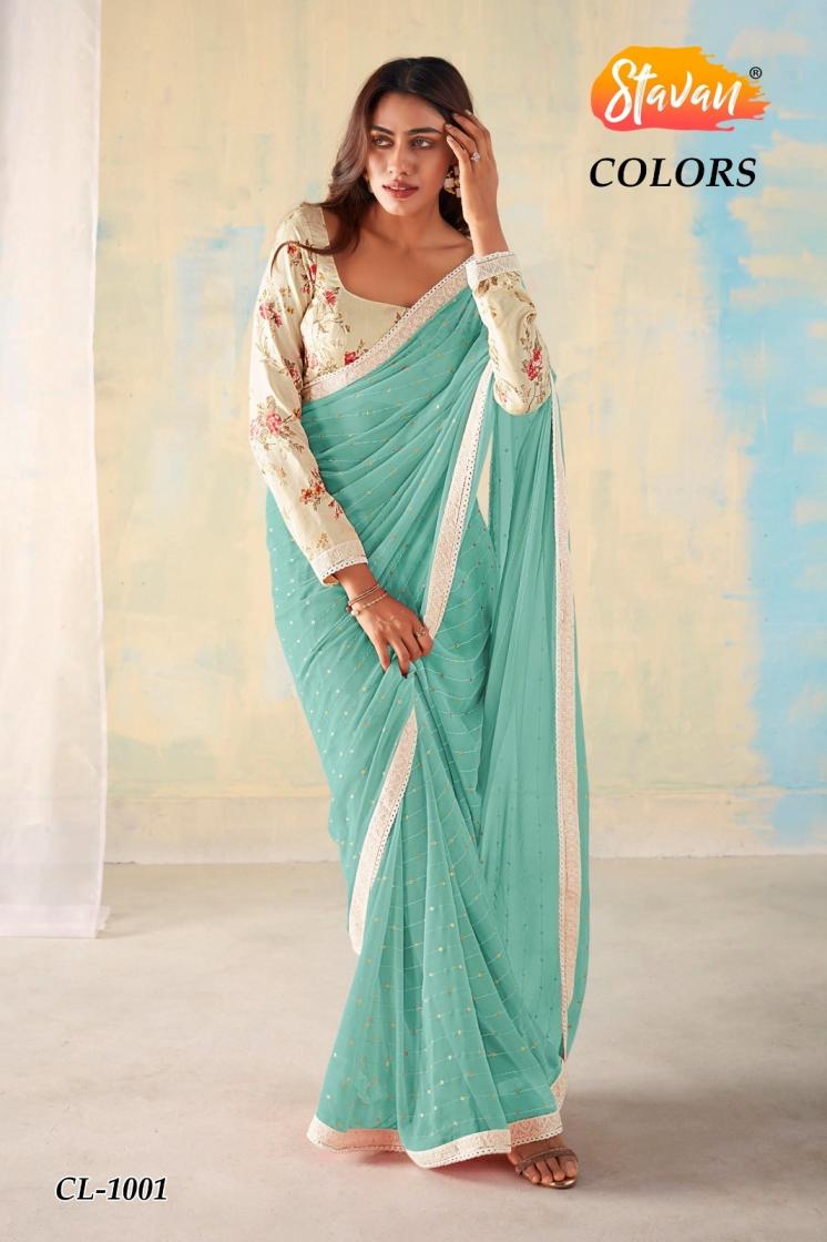 STAVAN COLORS PRETTY LOOK GEORGETTE WEAVING SAREES 